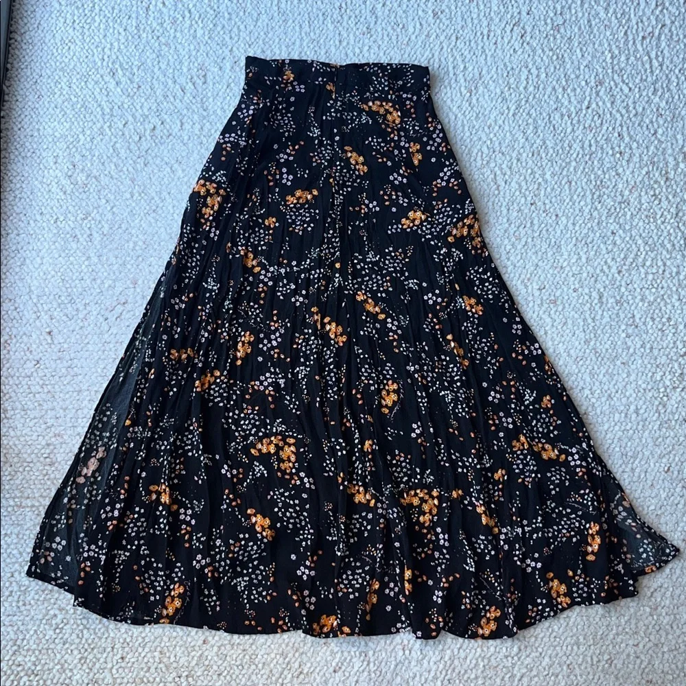 Zadig & Voltaire Judith Spark Flowers Ditsy Floral Logo Midi Skirt Slit Black XS - Picture 5 of 9